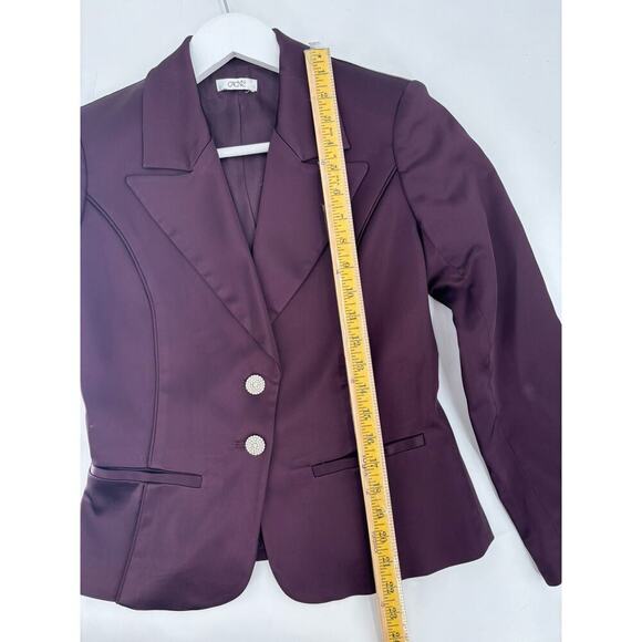 Cache Vintage Blazer Womens Small Burgundy Purple Satin Rhinestone Jacket Button - Picture 15 of 16